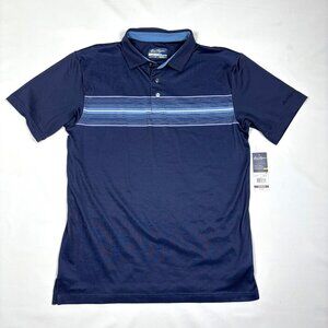 NWT Ben Hogan Performance UPF Stretch Wick Blue Striped Golf Polo Shirt Mens SM